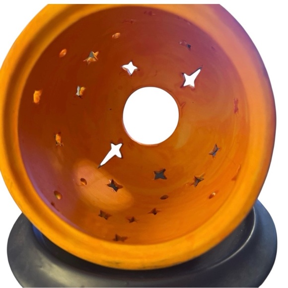 Vintage Starry Night Snowman Tea Light Votive Candle Holder Blue Ceramic - Picture 4 of 12